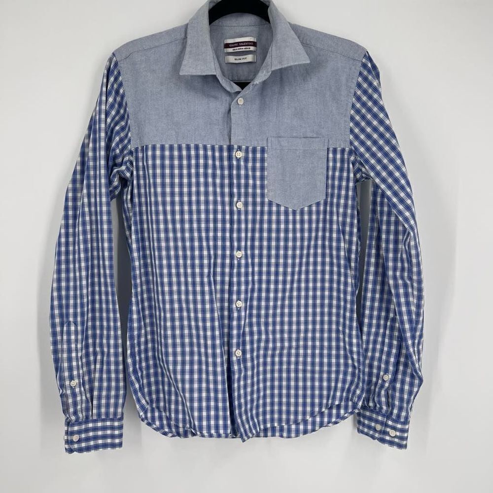 Gianni‎ Valentino Slim fit Plaid Mixed Pattern Button Down Shirt medium